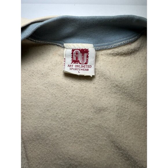 Art Unlimited Men’s Vintage Cardigan Native Feather Print Beige Button Up L - Picture 2 of 5